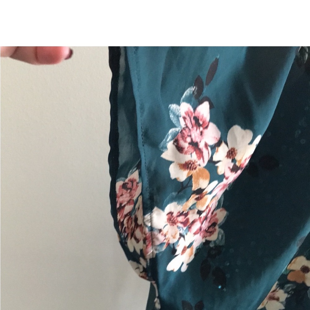 Elegant Holiday Floral Kimono Teal Wrap Shawl Only Final Sale - Picture 4 of 6